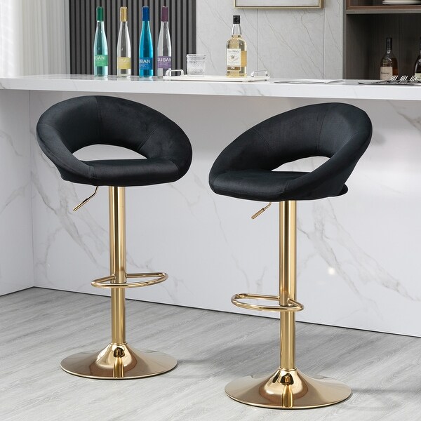 Set of 2 Elegant Velvet Adjustable Modern Dining Chairs， Swivel Bar Stools