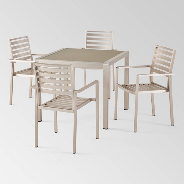 Cape Coral 5pc Aluminum amp Tempered Glass Dining Set Silver Christopher Knight Home