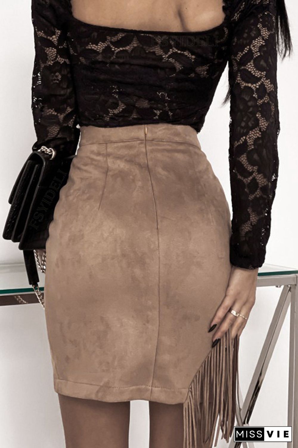 Suede Leather Tassel Patchwork Skirts