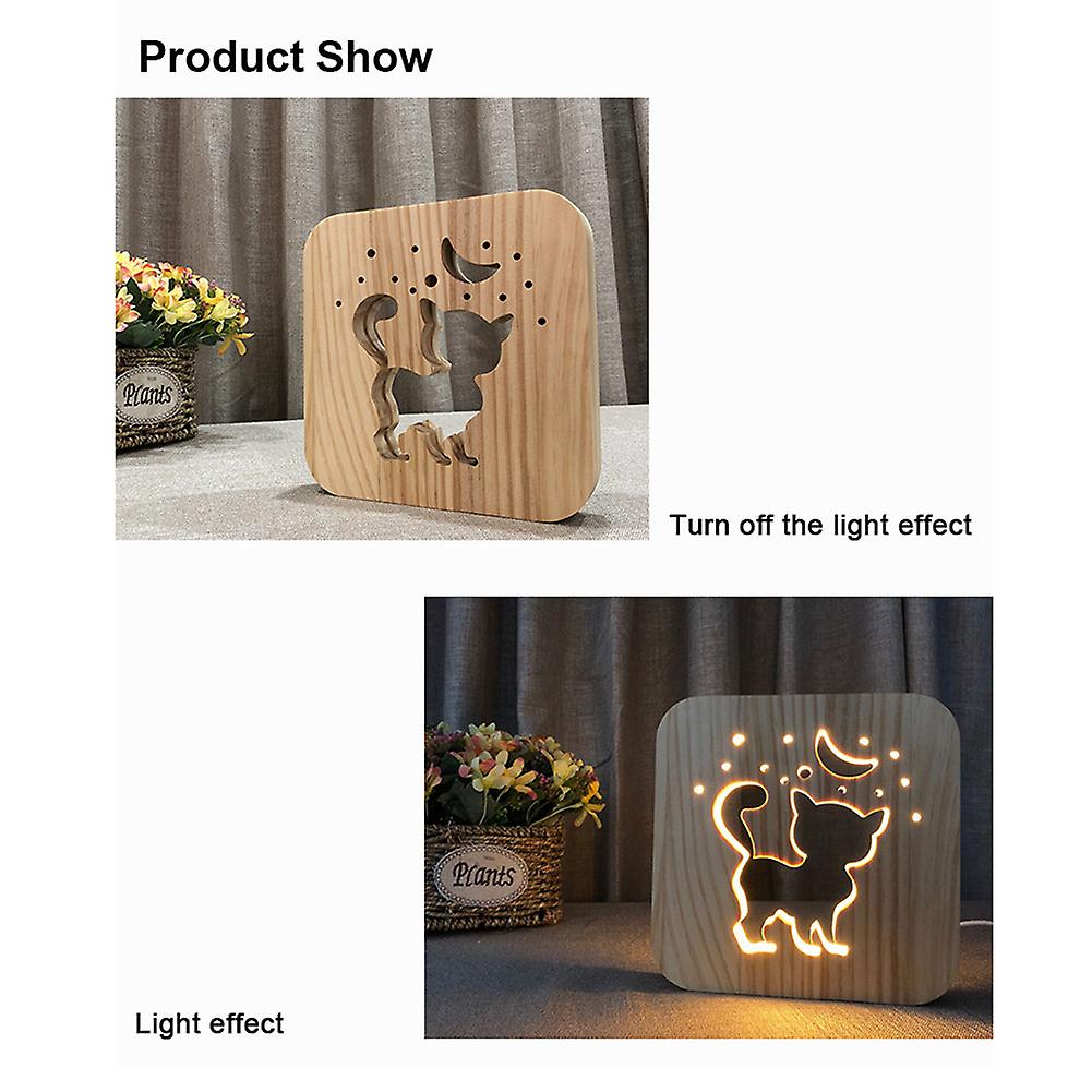 3d Kitten Wood Table Lamp Led Usb Charging Table Nightlight For Home Bedroom