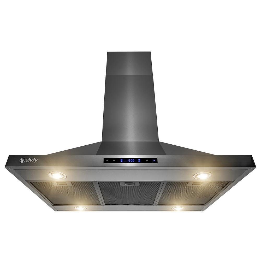 AKDY 36 in 343 CFM Kitchen Island Mount Range Hood in Black Stainless Steel with Touch Control