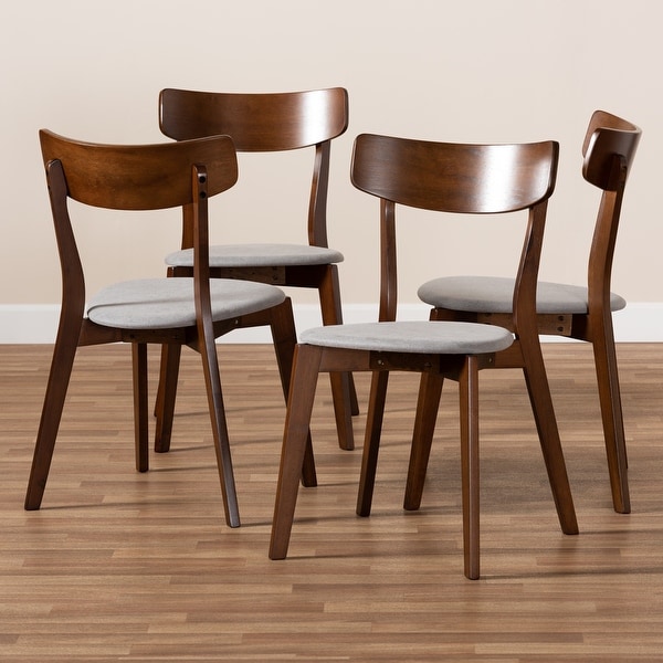 Mid-Century Modern Transitional Light Grey Fabric Upholstered and Walnut Brown Finished Wood 4-Piece Dining Chair Set