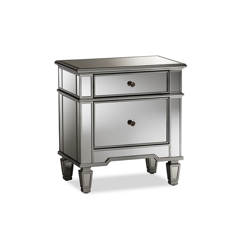 Hollywood Glamour Style Mirrored 2 Drawer Nightstand