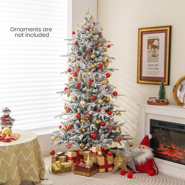 Costway 6 FT/7.5FT PreLit Christmas Tree Snow Flocked Hinged with