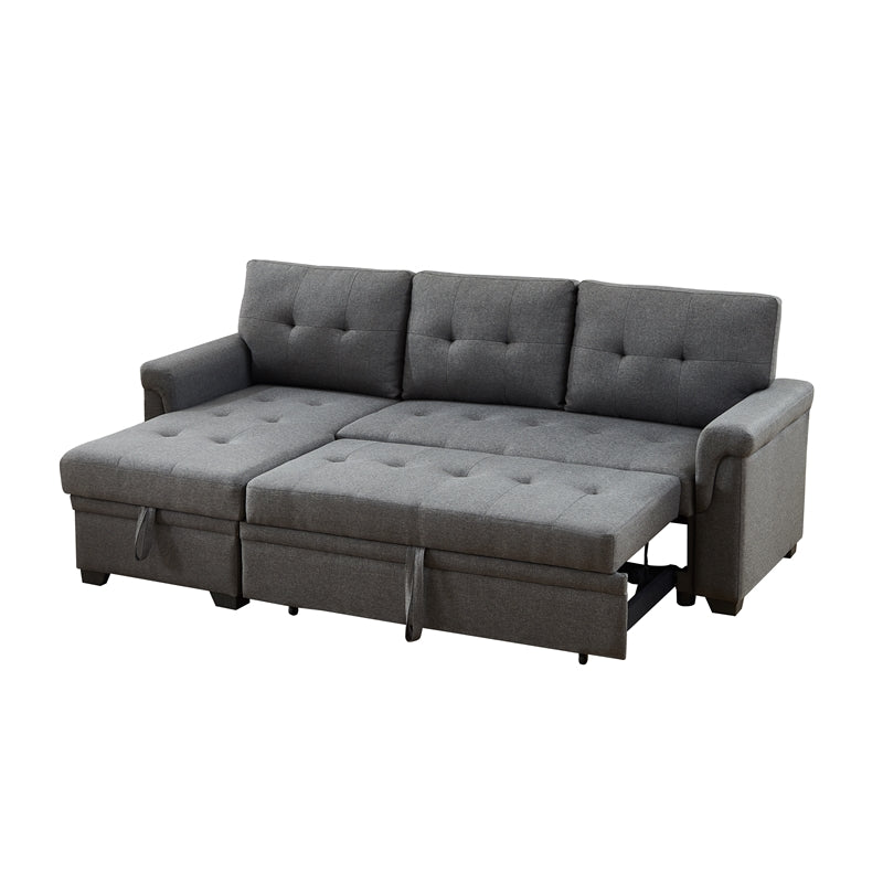 Pemberly Row Linen Fabric Reversible Sleeper Sofa Storage Chaise in Gray