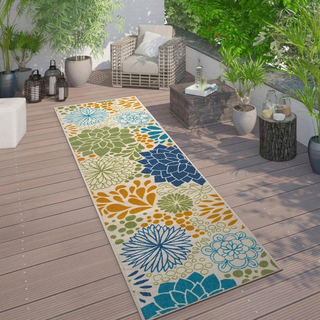 World Rug Gallery Modern Floral Circles Flatweave Indoor outdoor Area Rug