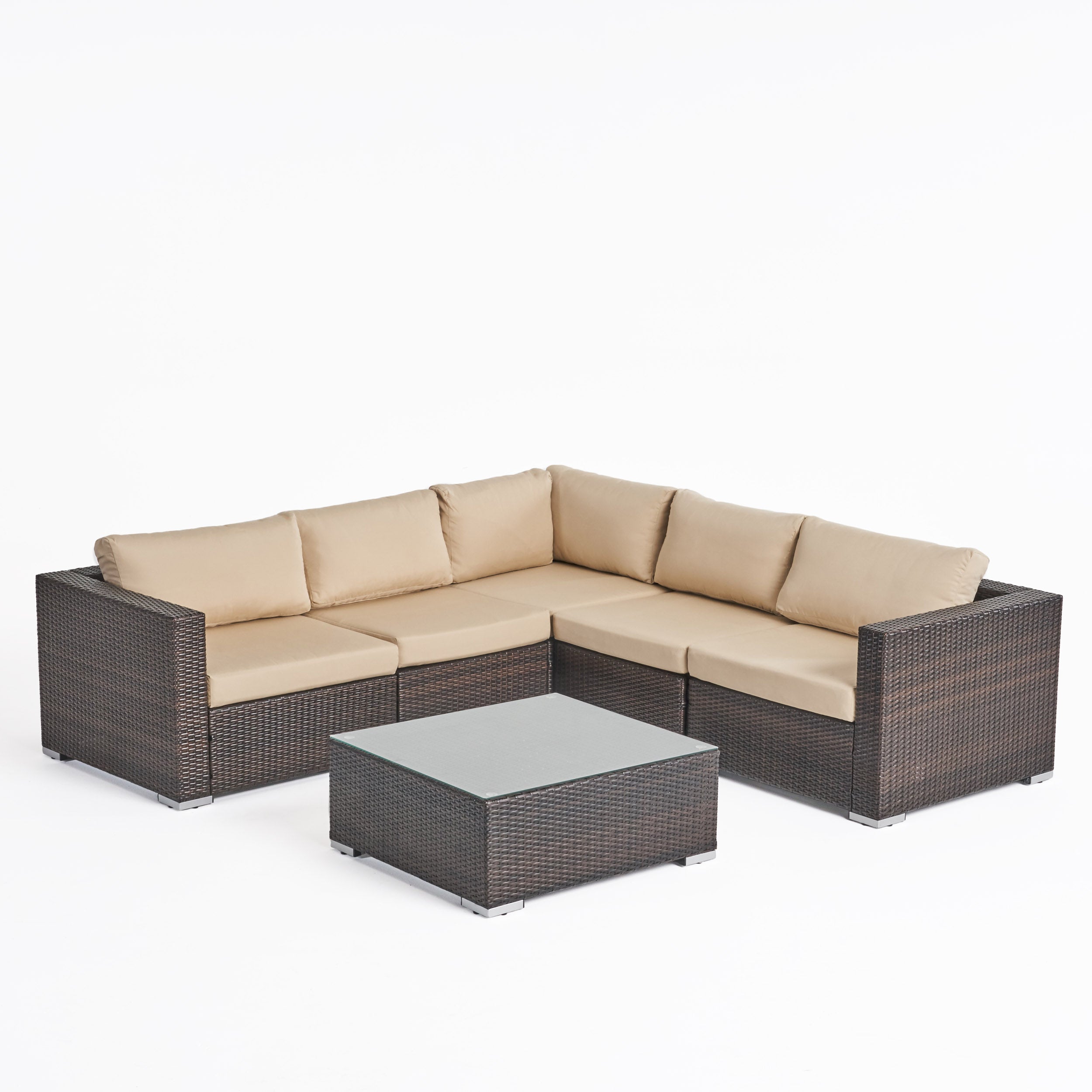 Kyra Outdoor 5 Seater Wicker Sectional Sofa Set with Sunbrella Cushions