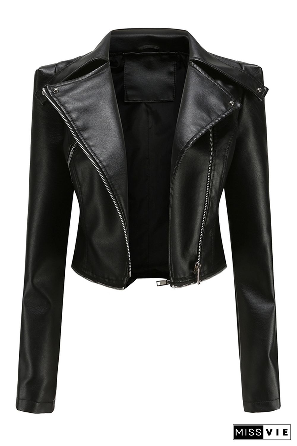 Zipper Removable Hem Leather Jacket Women Wholesale