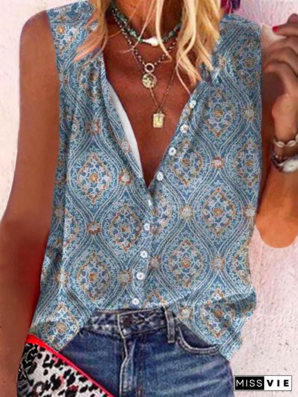 Plus size Boho Casual Sleeveless Blouse