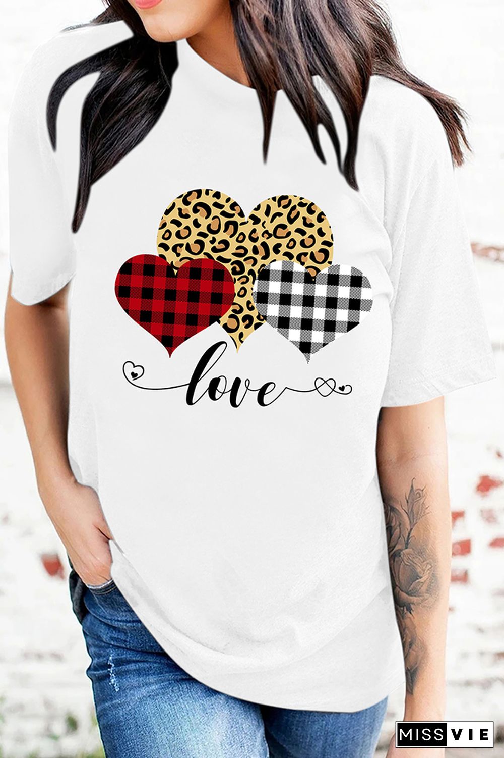 Valentine's Day Leopard Print Heart Short Sleeve Graphic Tee Wholesale