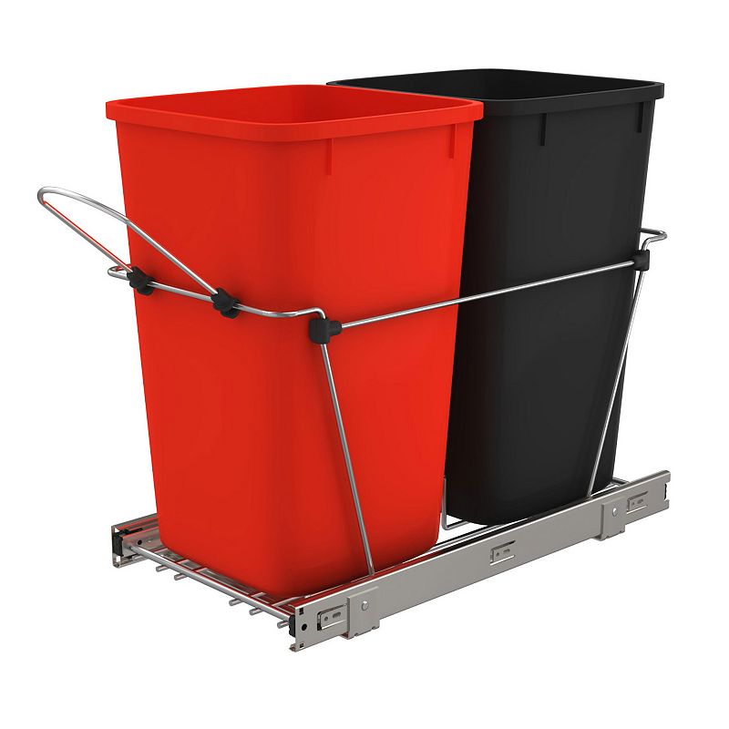 Rev-a-shelf Double Pull Out Trash Can 27 Qt For Kitchen， Redblk， Rv-15kd-1618c-s