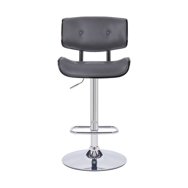 Adjustable Gray Tufted Faux Leather Black and Chrome Swivel Barstool. - 46