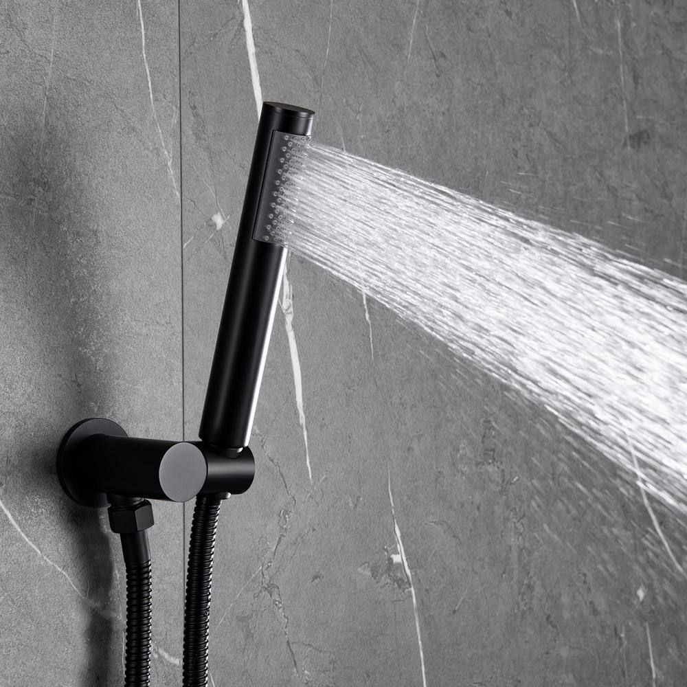 IHOMEadore 1-Spray Round Hand Shower and Showerhead from Wall Combo Kit with Slide Bar and Valve in Matte Black RCS81001MB