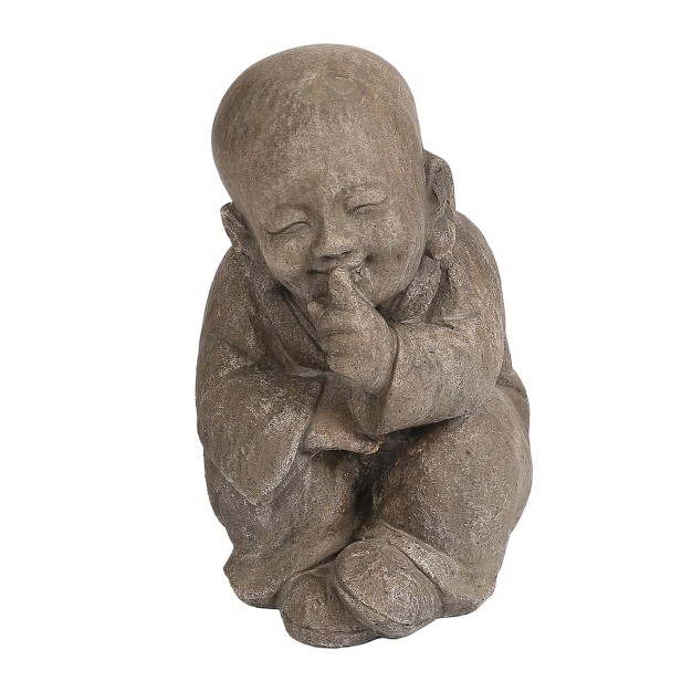 Weathered Brown Mgo Quiet Little Buddha Monk Garden Statue