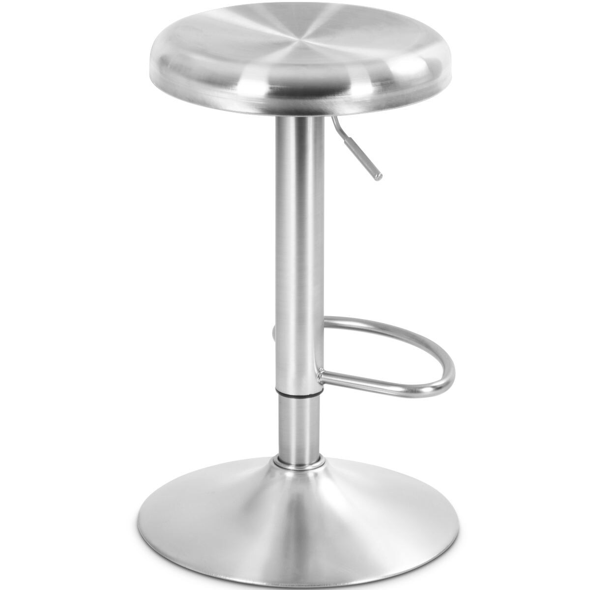 Brushed Stainless Steel Bar Stool Adjustable Height Round Top - Silver - 15.5