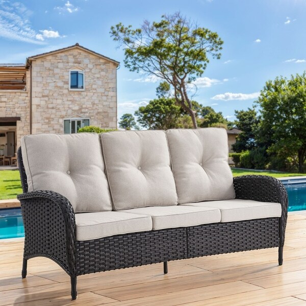 Gymojoy 3Seat Outdoor Wicker Sofa with Professional Outdoor Cushions