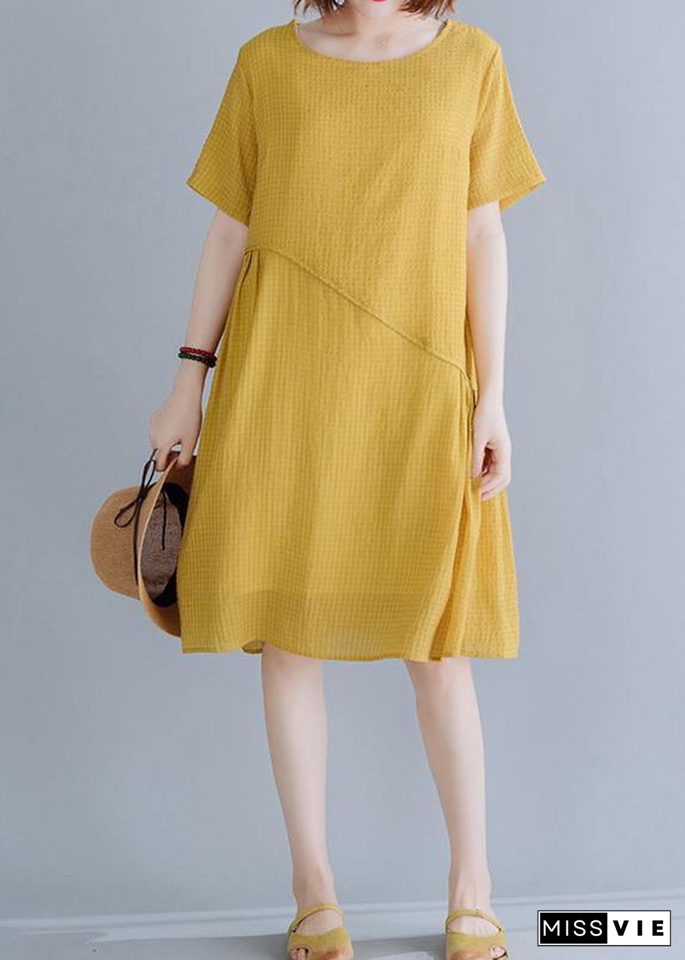 Plus Size Yellow asymmetrical design Maxi Summer Chiffon Dress