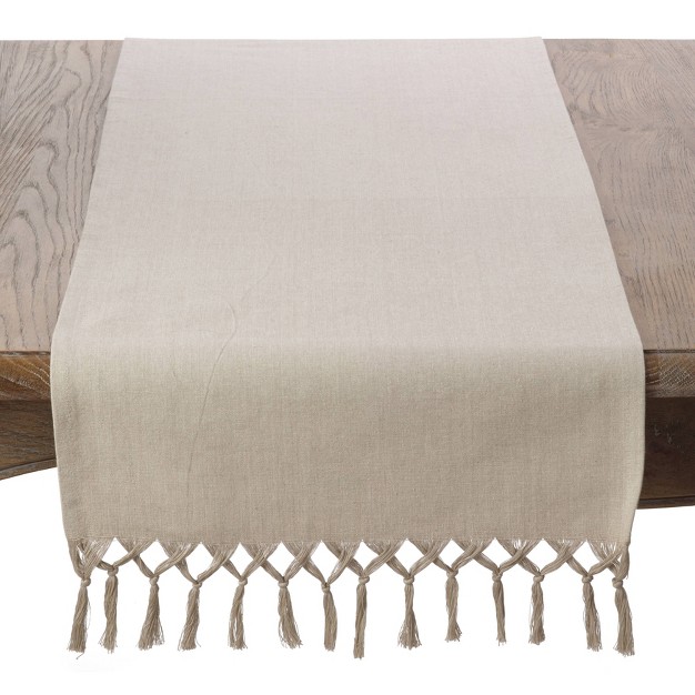 X 16 quot Cotton Knotted Tassel Table Runner Light Brown Saro Lifestyle