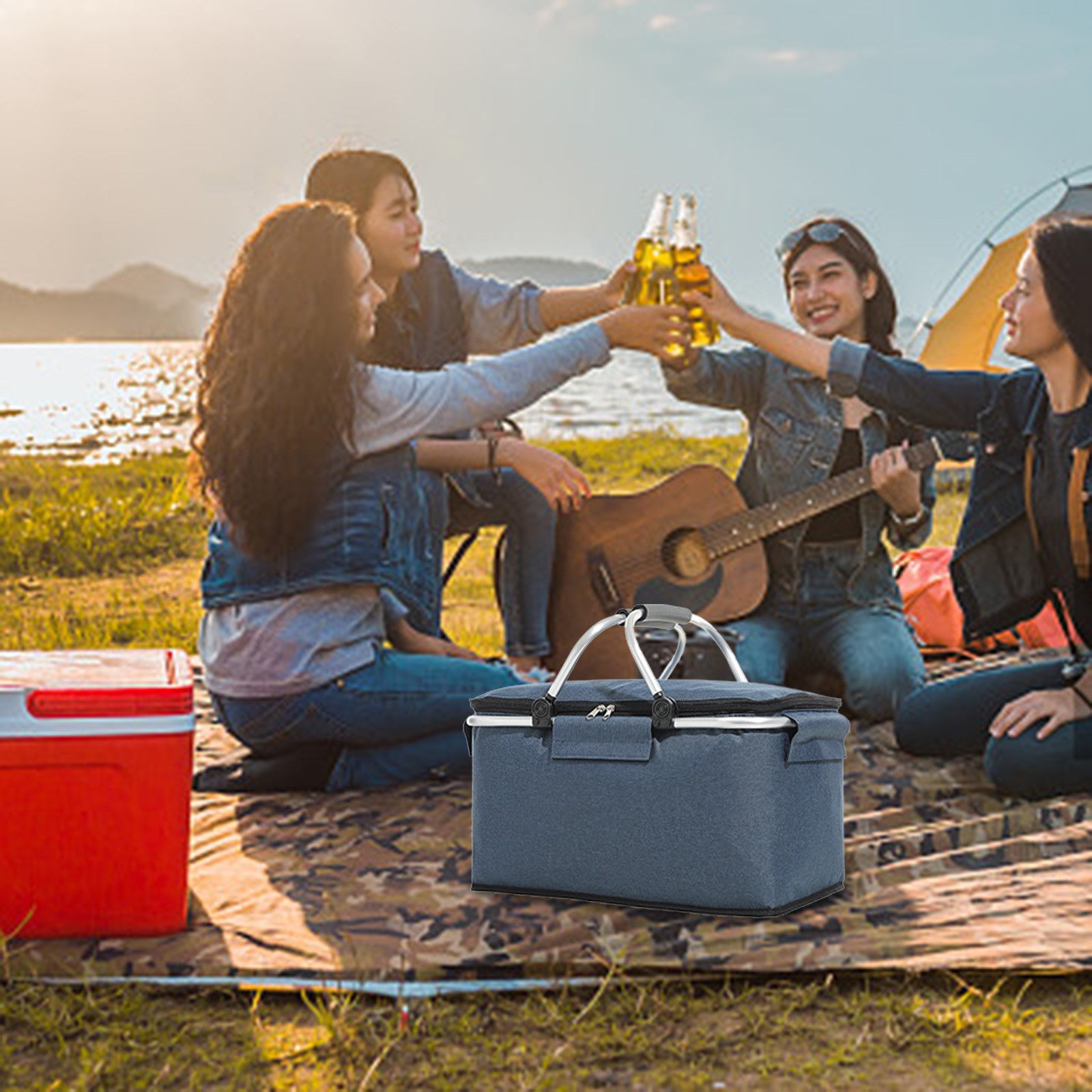 Portable Folding Picnic Basket Cooler Bag Outdoor Picnic Bag