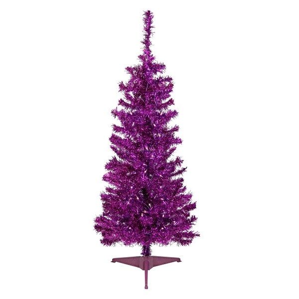 4' PreLit Purple Tinsel Artificial Christmas Tree