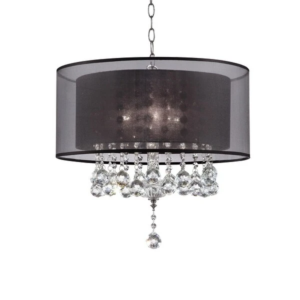 Contempo Silver Ceiling Lamp with Black Shade and Crystal Accents - 19