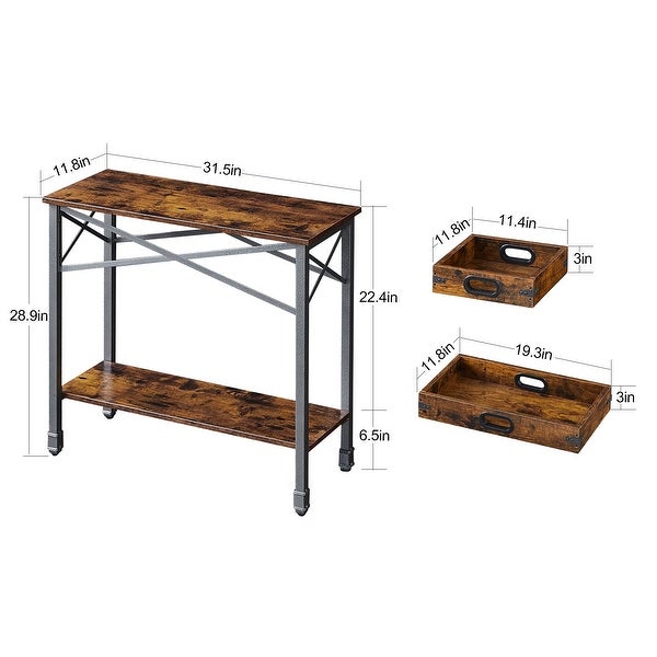 VECELO， (Set of 2) Industrial Console Table with 2 Storage Trays