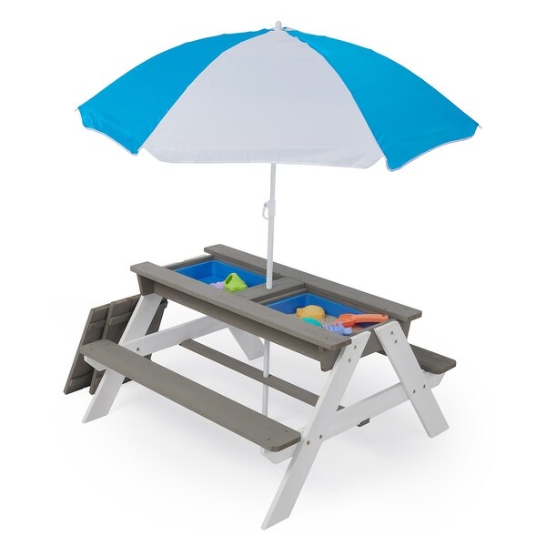 3in1 Kids Outdoor Wooden Picnic Table With Umbrella