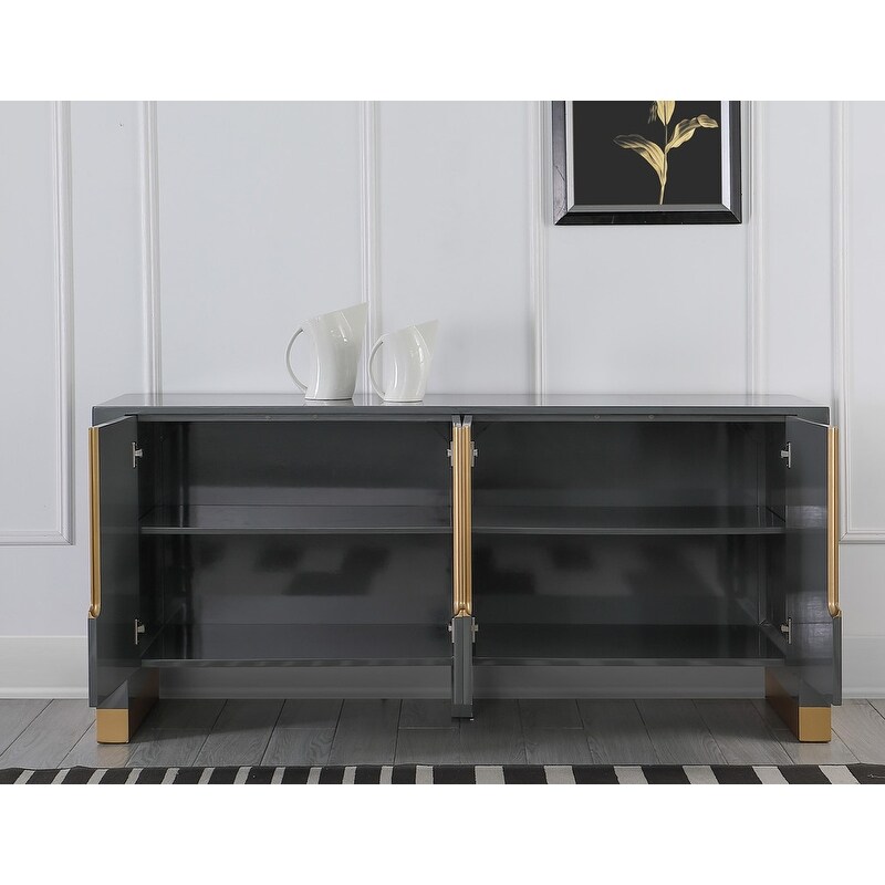 Best Master Furniture Lacquered 4 door Sideboard with Gold Accents