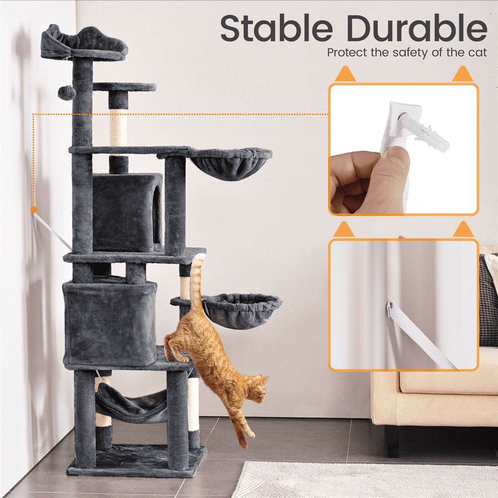 SMILE MART 69-inch Multilevel Cat Tree Towers with Double Condo for Cats Kittens， Dark Gray