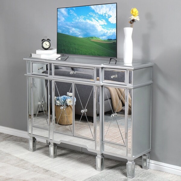 Glass TV STAND with 3-Drawers 4 X Shape Doors Cabinet