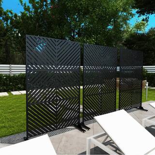 Uixe 76 in. Galvanized Steel Garden Fence Outdoor Privacy Screen Garden Screen Panels in Black OS0006-Black