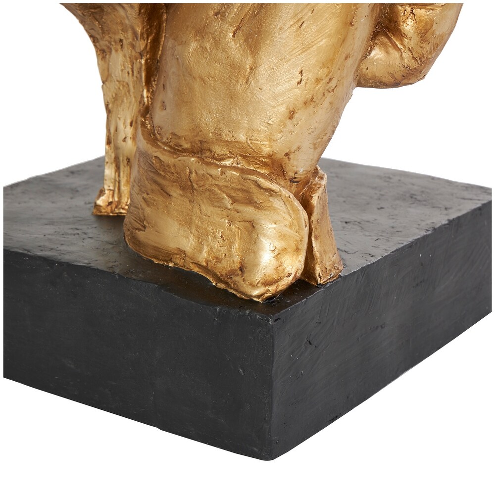 Gold Polystone Large Cutout Quiet Gesture Face Abstract Sculpture with Black Base