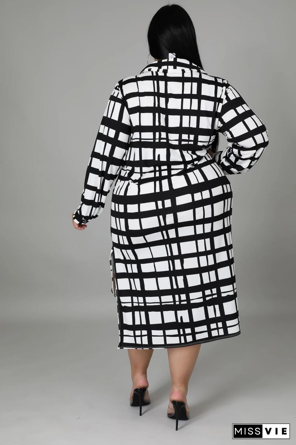 Plaid Patchwork Loose Long Sleeve Shirt Dress