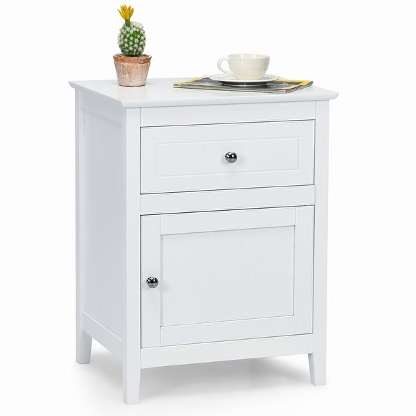 Modern End Side Table Freestanding Nightstand with Drawer and Cabinet - - 34319860