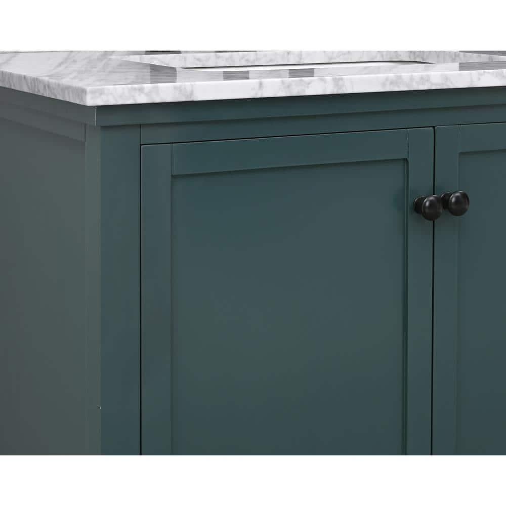 Home Decorators Collection Merryfield 31 in W x 22 in D x 35 in H Bathroom Vanity in Antigua Green with Carrara White Marble Top