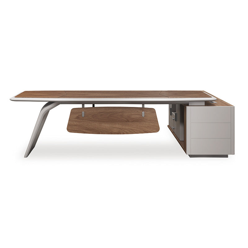 HUGO Executive Office Desk + Left Return - 240cm - Walnut + Ivory