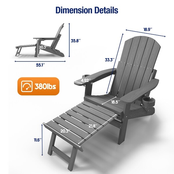 WINSOON Set of 4 Folding Adirondack Chair with 5Gear Adjustable Backrest and Retractable Ottoman