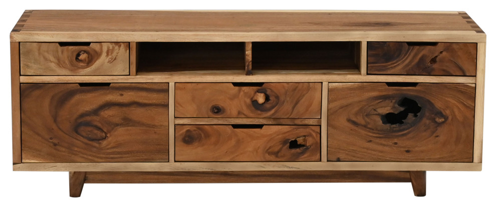 Merida Live Edge Suar Dresser/Media Center With 6 Drawers   Midcentury   Entertainment Centers And Tv Stands   by Chic Teak  Houzz