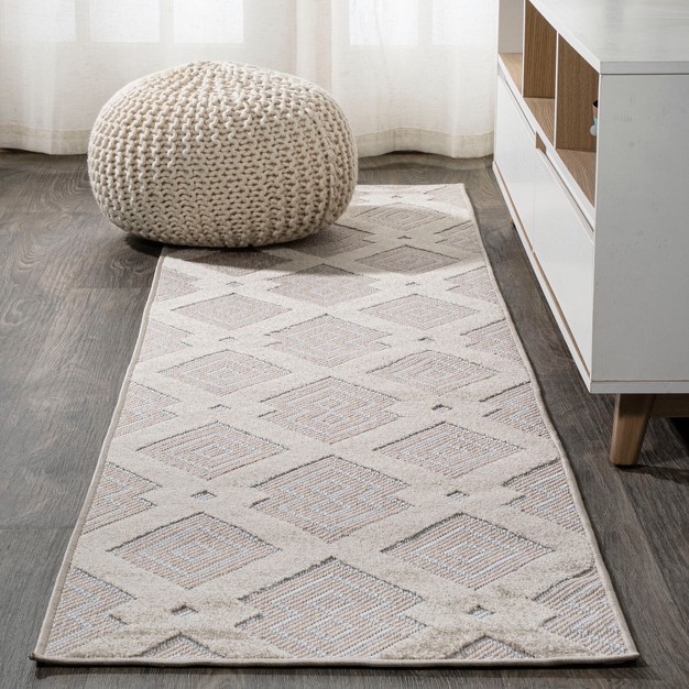 Duwun High low Pile Ogee Trellis Tone on tone Indoor outdoor Area Rug Jonathan Y