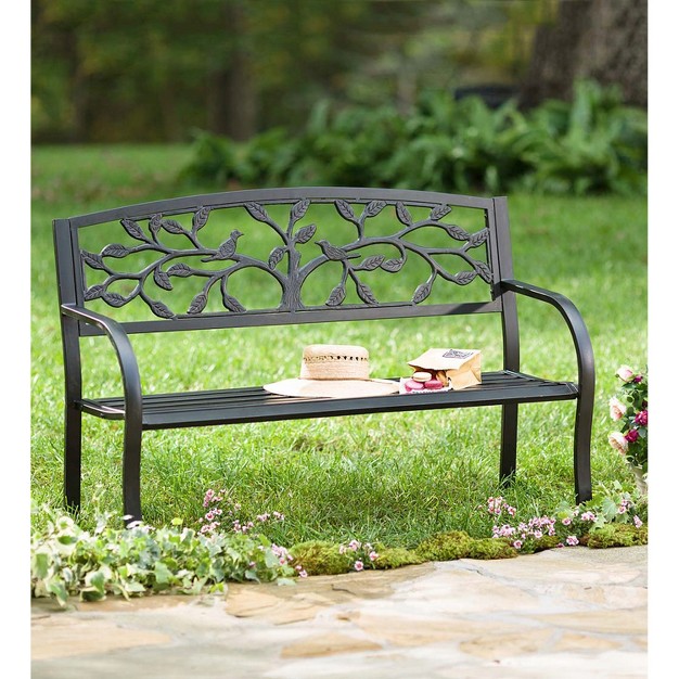 Evergreen Tree Of Life Metal Garden Bench Black