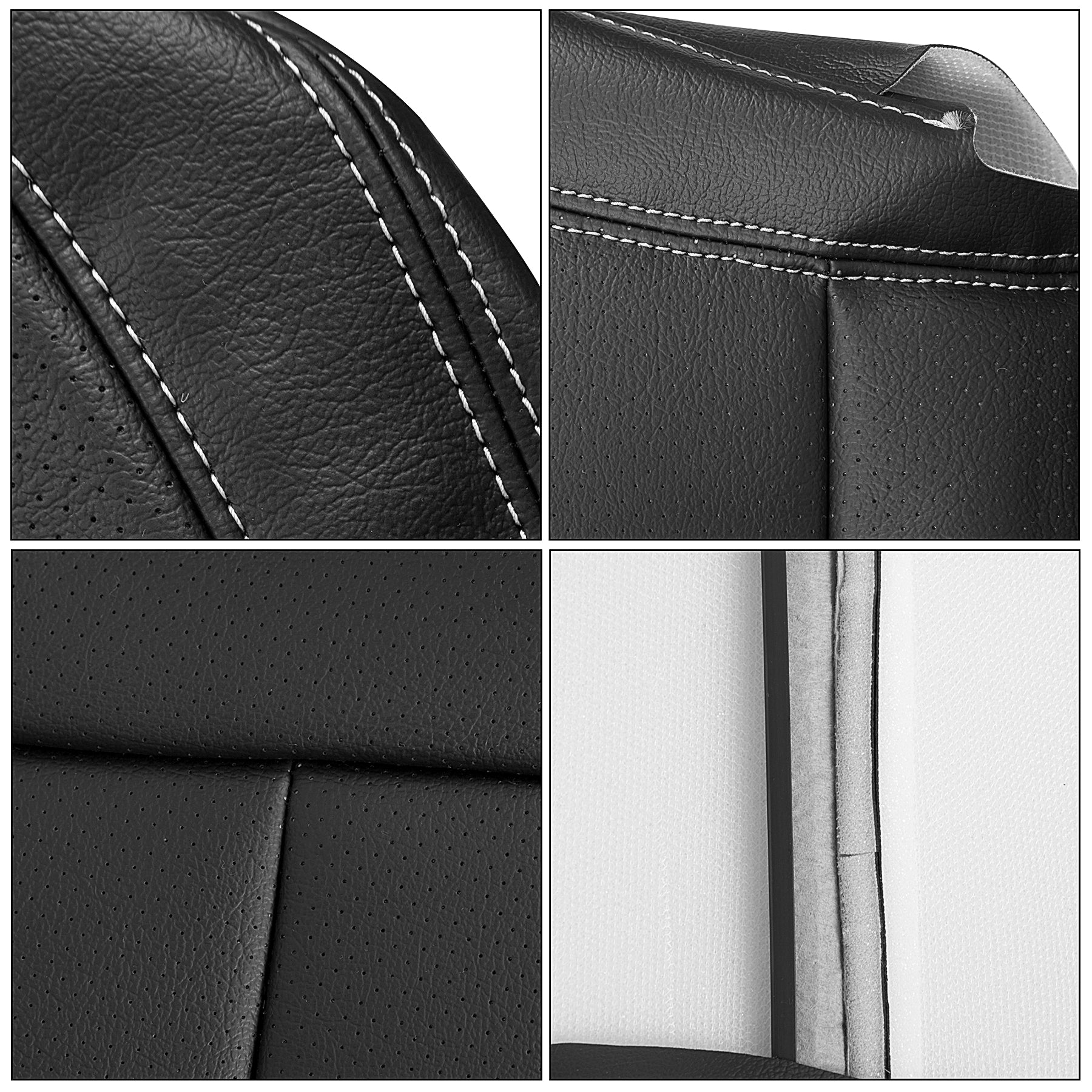 Kojem Full Set Seat Covers Artificial Leather Compatible with 2014-2018 Chevrolet Silverado LT Double Cab Black