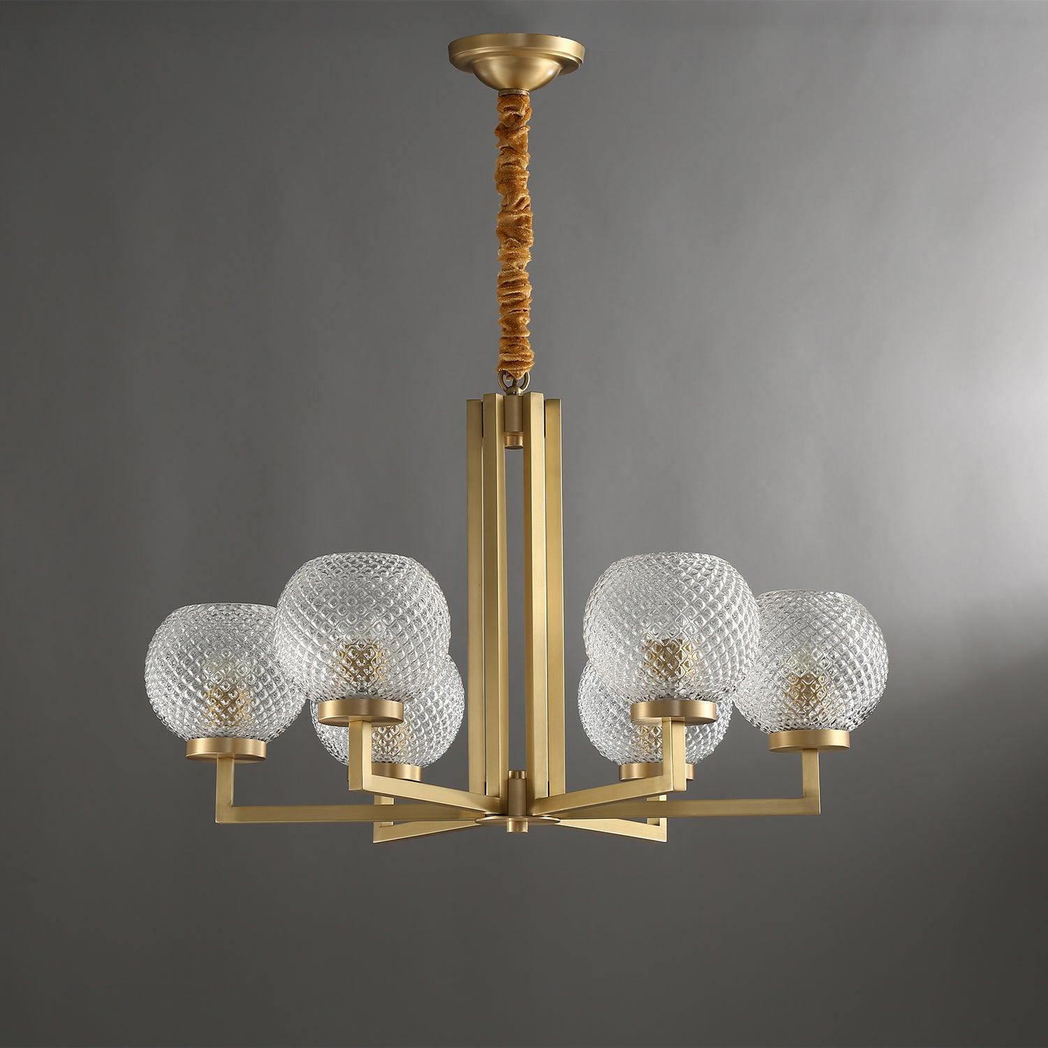 Ribbed Glass Brass Chandelier