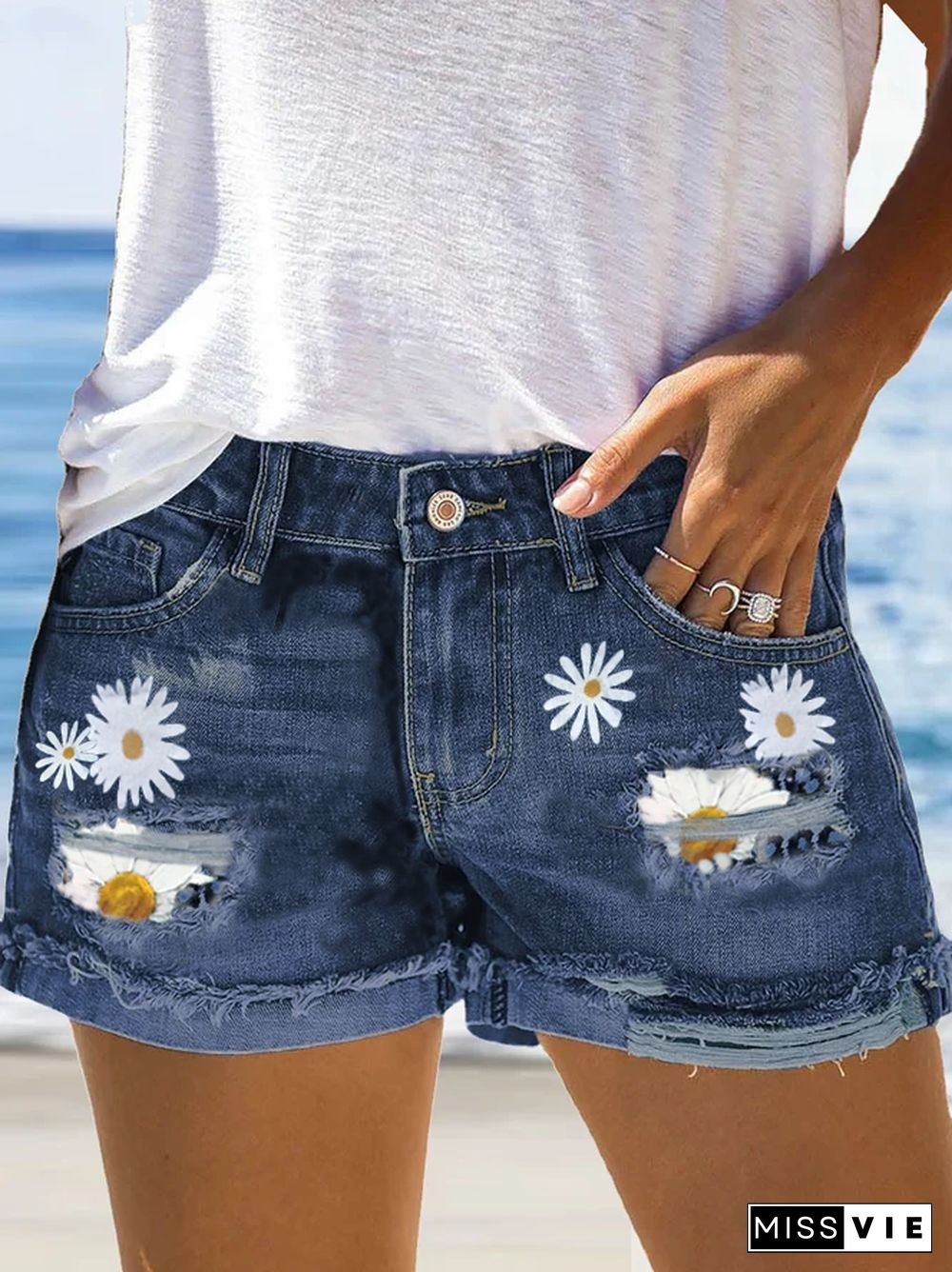 Floral Denim Short Summer Loosen Denim shorts Bottoms