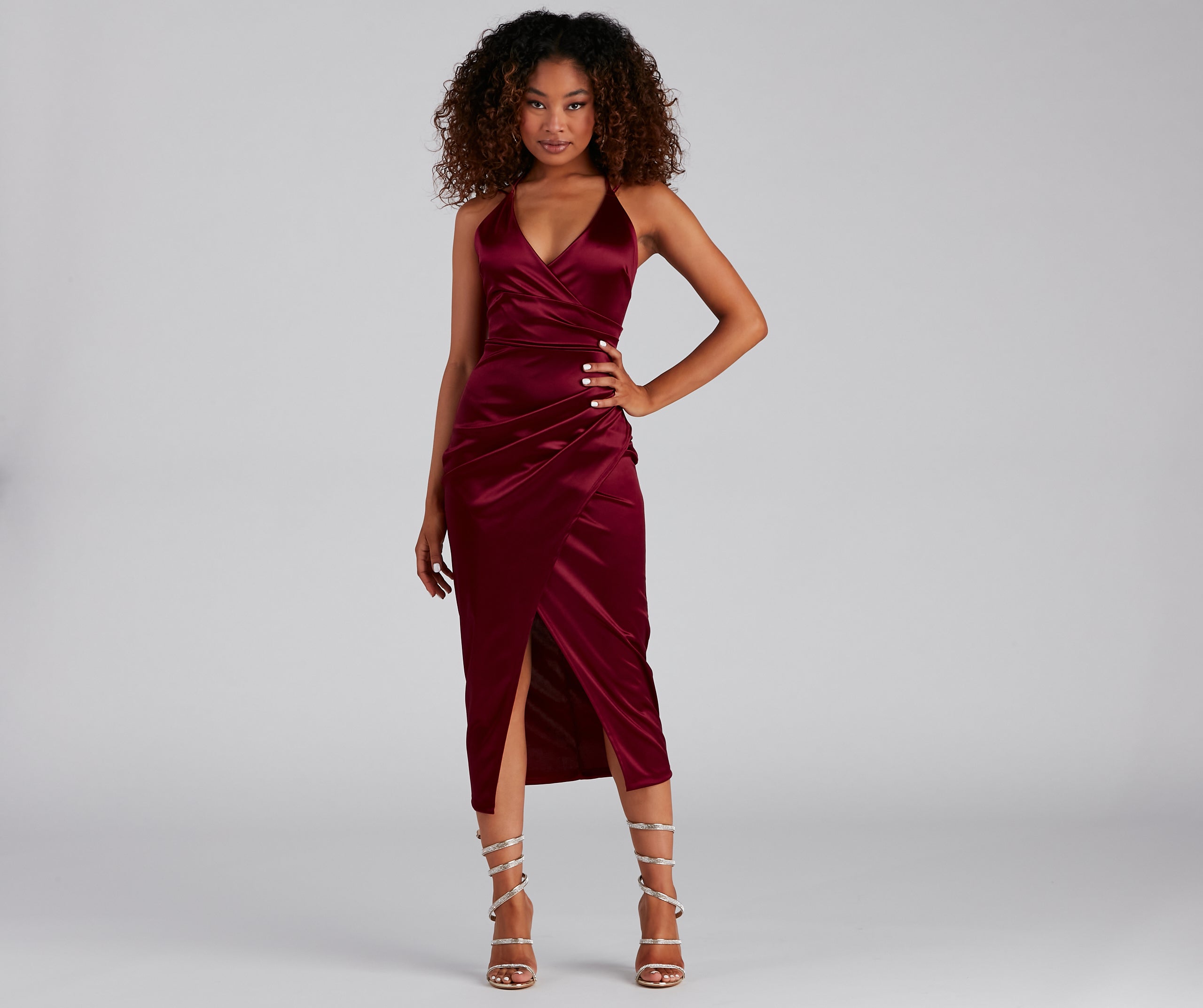 Amanda Wrap Satin Dress