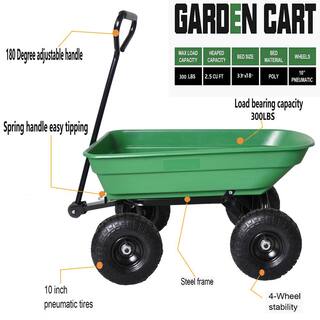 Tatahance 55 in. L Poly Garden Dump Truck Folding Car in Green with Steel Frame and Pneumatic Tire W22721201-Z