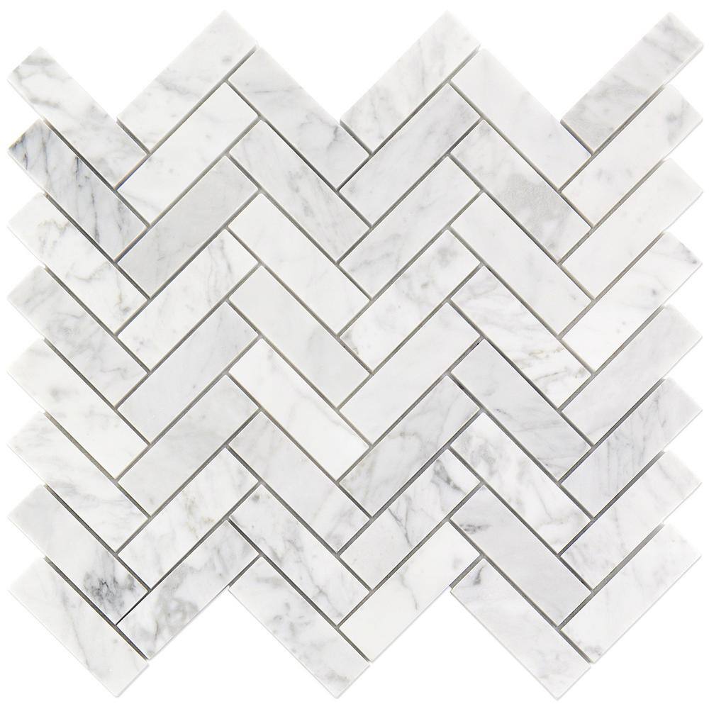 Ivy Hill Tile White Carrara Herringbone 12 in. x 12 in. 10mm Polished Marble Stone Mosaic Wall Tile (1 sq. ft.) EXT3RD104818