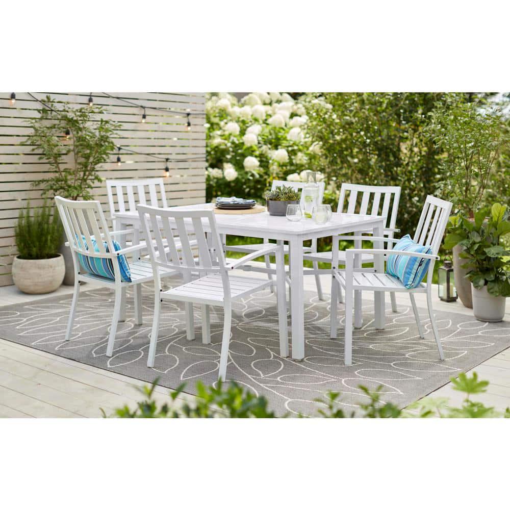 StyleWell Mix and Match Lattice White Rectangle Metal Outdoor Patio Dining Table with Slat Top