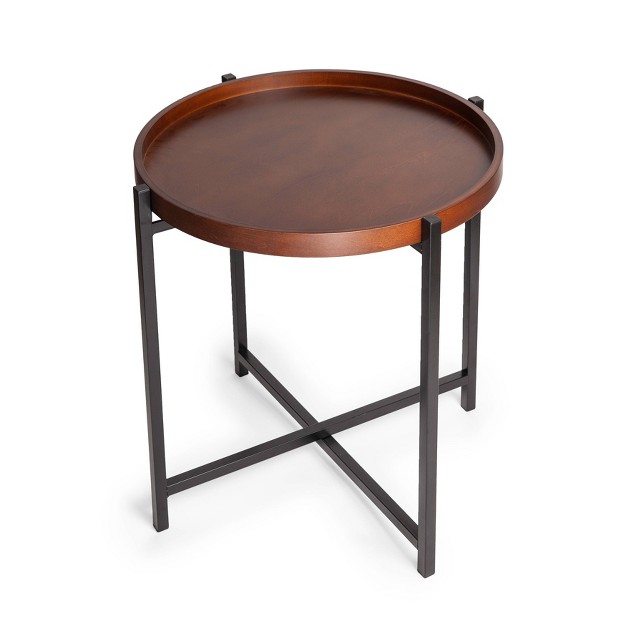 Mid century Modern Round Side Table With Removable Wood Tray Brown Danya B