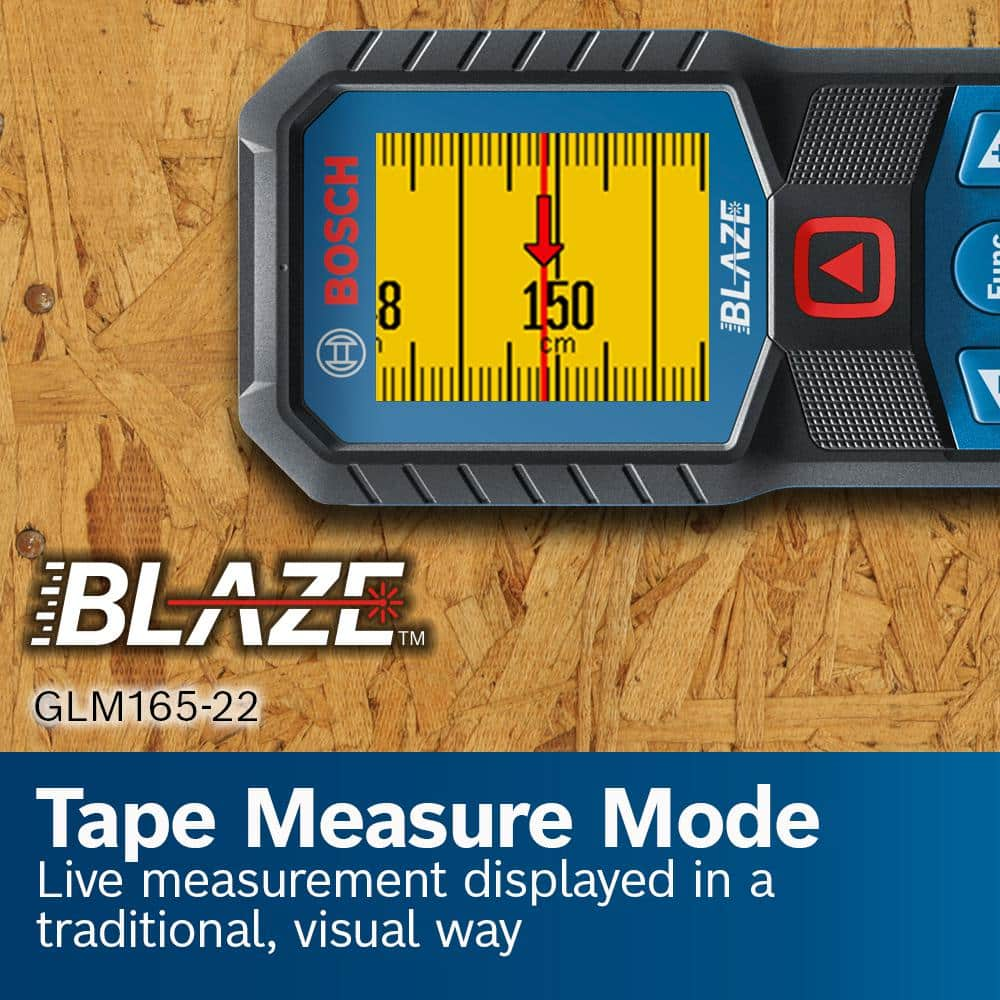 Bosch BLAZE 165 ft. Laser Distance Tape Measuring Tool with Color Screen and Measurement Rounding Functionality GLM165-22