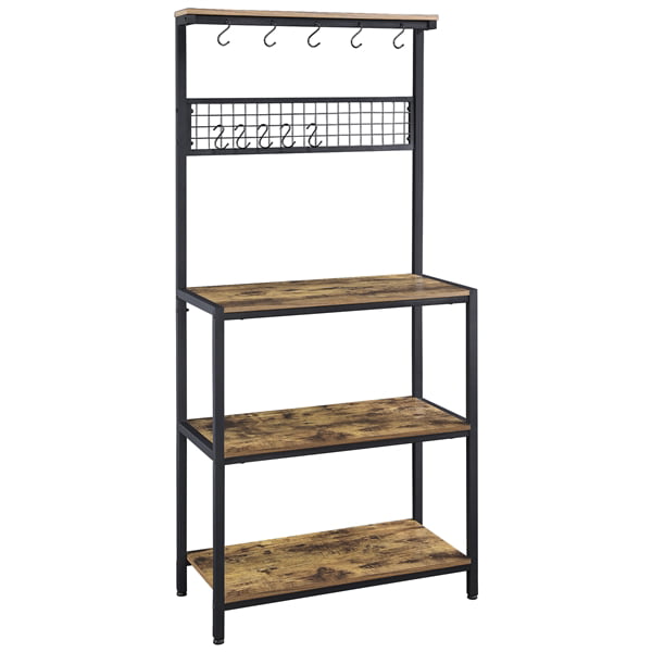 Topeakmart 67''H Kitchen Bakers Rack Utility Storage Shelf Unit with 4 Storage Shelves and 10 Hooks and Adjustable Feet Rustic Brown